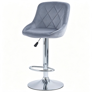 Modern Adjustable Velvet <b>Bar</b> <b>Stool</b>, Diamond Quilted <b>Swivel</b> <b>Bar</b> Chair with Chrome Footrest Base - Product Image 1