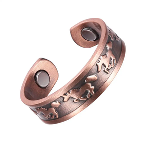 Bague en cuivre pur vintage, ajustable, motif animal (cheval, loup, chien), surface à bords plats, en cuivre massif - Product Image 1