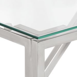 Mesa Consola de Acero Inoxidable Plateado con Tapa de Vidrio Templado - Product Image 4