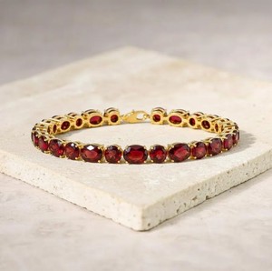 Lab Grown Ruby Charm <b>Bracelet</b> in 925 Sterling Silver Gold Plated Elegant Red Gemstone July Birthstone Jewelry Gift Women - Product Image 1