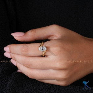Bague de fiançailles ovale en diamant de laboratoire, or jaune massif, solitaire, pour femme, bijoux fins - Product Image 4
