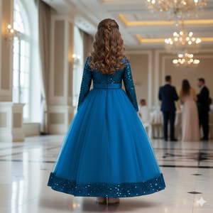 Vestidos de Niña para Damas de Honor 2026, de Lujo, con Lentejuelas y Terciopelo, Manga Larga, Estilo Princesa, para Bodas Formales y Eventos Especiales - Product Image 2