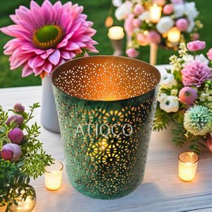 Geometric Etched Iron <b>Tea</b> Light Votive Holder Round Metal <b>Party</b> <b>Decoration</b> - Product Image 3