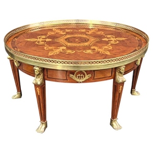 French Empire style mahogany marquetry and ormolu mount galleried <b>coffee</b> <b>table</b> luxury round center <b>table</b> antique French style - Product Image 4