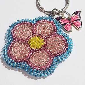 Llavero con Cuentas de Flores y Dije de Mariposa Rosa, Estilo Lindo, Anillo de Metal de Aleación de Zinc y Resina - Product Image 5