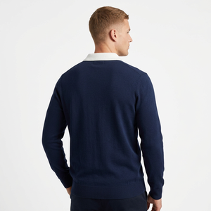 Polo de Punto de Manga Larga Azul Marino para Hombre, Color Sólido, Estilo Casual Elegante, Diseño Anti-Pilling de Algodón, Hecho en Bangladesh - Product Image 5