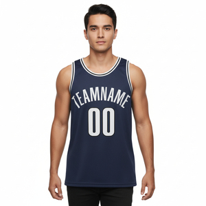 OEM Custom Athletic Basketball Tank <b>Top</b>/Jersey Dark <b>Navy</b> Blue Mesh Fabric Adult Men Training Sportswear Team Uniform - Product Image 1