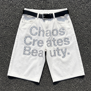Street Fashion Style Distressed Rhinestone Jorts Shorts <b>Men</b> Button Waist Summer Jorts <b>Jeans</b> Shorts <b>Men's</b> - Product Image 6