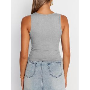 Camisetas sin mangas de verano para mujer, cuello cuadrado, acanaladas, básicas, cortas, transpirables, ajustadas y modernas - Product Image 5