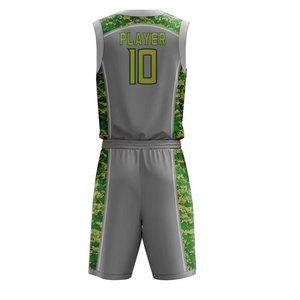 Ensemble de maillot de basket-ball camouflage gris vert unisexe sans manches col en V respirant imprimé par sublimation pour toutes les saisons - Product Image 3