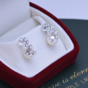 Freshwater 8-9mm White Strong Light Almost Flawless <b>Pearl</b> <b>Earrings</b> with S925 <b>Silver</b> Heart Live Broadcast Supply Crystal Jewelry - Product Image 1