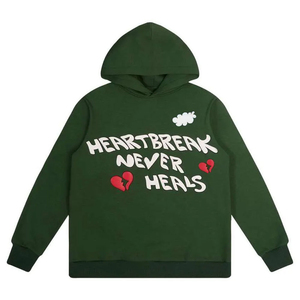 Sudadera con Capucha Extra Grande para Hombre, Diseño de Corazón Verde 'Heartbreak Never Heals', Logotipo Frontal, Sudadera de Invierno, Corte Regular, Tejido de Nailon/Cachemira - Product Image 4