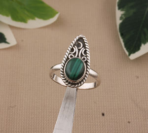 Bague Vintage en Malachite, Argent Sterling 925, Style Classique Sud-ouest, Pierre Naturelle Verte Bandée, pour Femme, Vente en Gros - Product Image 4