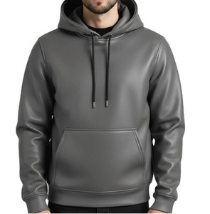 Sweat à capuche en cuir de vachette style cowboy, doublure polaire en molleton bouclette, couleur marron, respirant, vente en gros, OEM - Product Image 2