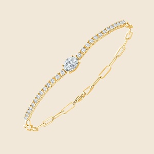 10 Gram VVS VS Clarity Classic Lab Grown Diamond DEF Oval Cut <b>5</b> Carat Total Gold Plated Luxury Silver Bracelet <b>Gift</b> Supplier - Product Image 4