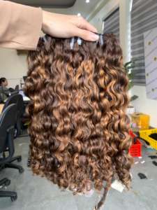 Extensiones de cabello de trama rizada euroasiática, precio al por mayor, doble estirado, cabello natural vietnamita crudo, colores personalizados - Product Image 3