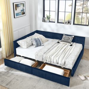 Cadre de lit capitonné Queen Size avec rangement, dossier et accoudoirs confortables, lit Queen Size rembourré avec revêtement durable - Product Image 5