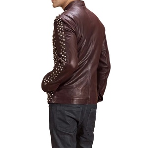 แจ็กเก็ตหนังวัวสำหรับผู้ชาย, แจ็กเก็ตฤดูหนาวสไตล์พังค์สไตล์นักขี่จักรยานมีซิปปิดด้วยหมุดปักหมุดเสื้อแจ็คเก็ตหนังลำลองสำหรับผู้ชาย - Product Image 3