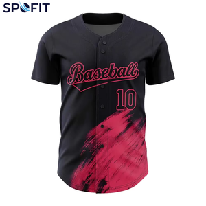 เสื้อเบสบอล SPOFIT สีดำชมพู พิมพ์ลายแบบ Sublimated ระบายเหงื่อได้ดี แขนสั้น ยูนิเซ็กส์ ผู้ใหญ่ ทรงปกติ ติดกระดุมด้านหน้า - Product Image 1