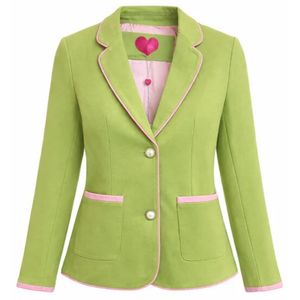 AKA Solid Knit Tipped Blazer Women Green Tailored <b>Suit</b> Jacket Pink Trim Gold <b>Buttons</b> Sorority Greek Office Causal Elegant Set - Product Image 1