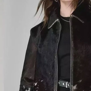 <b>Women</b> Fashion Cow Print Custom Logo Knitted Breathable <b>Jacket</b> Stylish Leather Look Regular Casual Outerwear Chains - Product Image 4