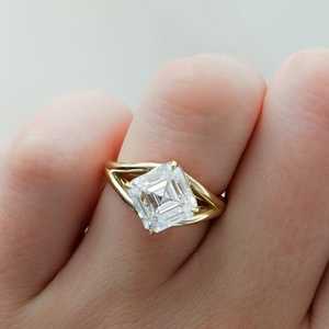 3 Carat Asscher Cut Lab Grown Diamond Solitaire Engagement <b>Ring</b> <b>Dainty</b> Prong Set IGI Certified DEF Color 10k 14k 18k Solid Gold - Product Image 4