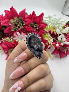 แหวนเงินชุบประดับโอปอลเดนไดรต์ธรรมชาติ แหวนทำมือประดับพลอยสำหรับผู้หญิง ขายส่ง - Product Image 5
