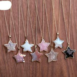 Collier pendentif en pierre précieuse naturelle en forme d'étoile, plaqué or, serti de cristaux faits à la main, bijoux pour femmes - Product Image 1