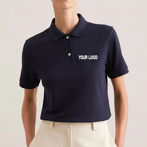 Custom Logo Appliques Eco-Friendly Breathable Short Sleeve Turn Collar Summer T-Shirt Quick Dry Solid Color Regular Fit Women's - Product Image 3