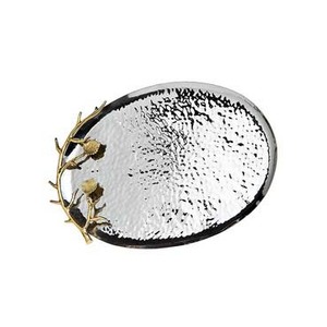 High Gloss Stainless Steel <b>Serving</b> <b>Tray</b> with <b>Gold</b> Leaf Accents for Festive and Wedding <b>Serving</b> - Product Image 3