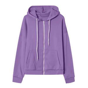 <b>Women</b> Oversized Relaxed Fit Zip <b>Hoodie</b> Solid Color Kangaroo Pocket Casual Sweatshirt Eco-Friendly Breathable Front Wholesale - Product Image 5