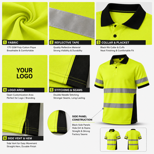Polo de travail réfléchissant personnalisé, haute visibilité, jaune avec bordure noire, vêtements de sécurité avec placement du logo - Product Image 6