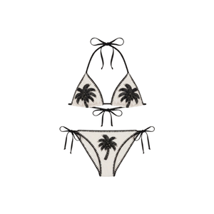 Conjunto de bikini de dos piezas de encaje floral blanco con cuello halter y braguita con cordón, traje de baño de dos piezas para mujer, ropa de playa - Product Image 4