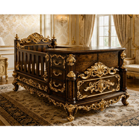 Cuna de Bebé de Madera de Teca Tapizada, Estilo Vintage, Elegante y de Lujo, Diseño de Princesa, Duradera, Desmontable, Acabado Marrón Oscuro, Nueva Llegada