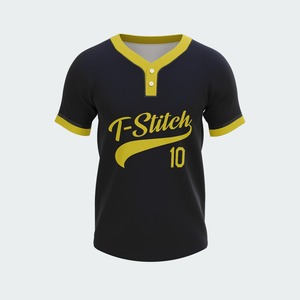 Maillot de baseball homme T-Stitch rouge et bleu à manches courtes, imprimé par transfert thermique, respirant, écologique, antibactérien, col en V, coupe classique - Product Image 1