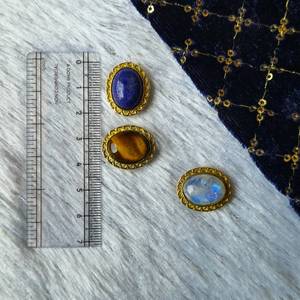 Connecteur de Breloque Cabochon Ovale Naturel en Laiton Massif Plaqué Or 15x20mm, Composants de Bijoux Perlés - Product Image 2