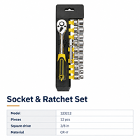 12 Pcs Set Soket dan Ratchet 3/8 Inch Drive CR-V Steel Sepuluh Soket Kunci Ratchet untuk Perbaikan Mobil