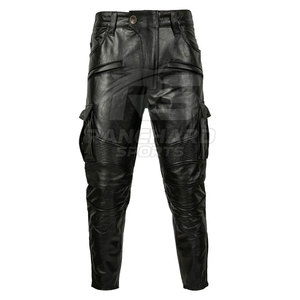 Pantalon en cuir pour homme, léger, décontracté, foncé, tendance, pour l'extérieur, coupe slim, durable, doux, confortable, élégant, pour la rue, usage quotidien - Product Image 3