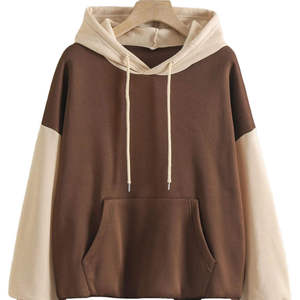 Sudadera con Capucha para Mujer, Color Marrón con Bloques de Color, Hombros Caídos, Manga Larga, Tejido Oversize con Bolsillos, para Otoño - Product Image 1