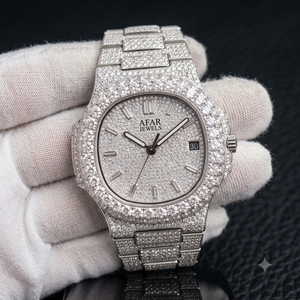 <b>Silver</b> Moissanite <b>Watch</b> Analog Wristwatch Stainless Steel Bracelet Unisex Date Display Hip Hop Style - Product Image 6