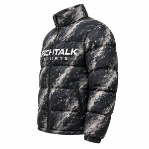 Chaqueta de Invierno para Hombre, Estilo Deportivo, con Cuello Alto, Estampado de Mármol, Resistente al Viento, Relleno Grueso de Poliéster - Product Image 3
