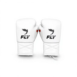 Gants de boxe en cuir blanc Fly avec fermeture à lacets pour adultes, équipement d'entraînement et de sparring - Product Image 2