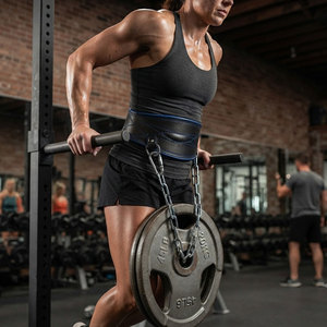 Ceinture de musculation réglable en cuir robuste avec coutures renforcées et chaîne en acier pour dips, tractions et développement musculaire - Product Image 4