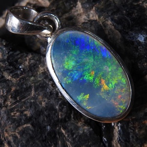Pendentif double opale naturelle australienne - Bijou en argent sterling 925 - Pierre de naissance d'octobre - Cadeau pour elle - Unique en son genre - Nouvelle arrivée - Product Image 1