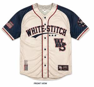Maillot de baseball unisexe à manches courtes, imprimé par sublimation, drapeau américain, logo WS, 100% polyester, respirant, coupe classique, toutes saisons, blanc - Product Image 1