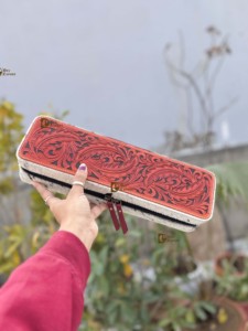 Wholesale 2026 Hand Tooled Leather <b>Heat</b> Resistant Curling Iron Case Western Hair On Hide Fur Perfect Organizer for Hair Tools - Product Image 2