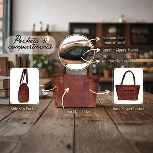 Sac à main vintage en cuir véritable pour femme, style cabas, sac à bandoulière, cadeau de la Saint-Valentin, sac de shopping 16 pouces avec pochette (marron) - Product Image 4