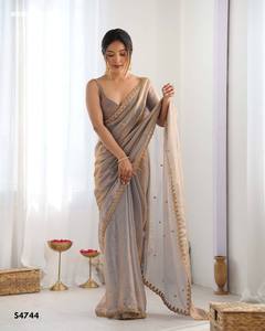 Elegant Look Best Fabric Fancy Satin with Sequence Embroidered <b>Saree</b>-<b>Blouse</b> Collection Manufacturer from Surat Woman Fashion - Product Image 3
