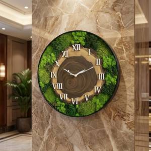 Handmade Wooden Wall <b>Clock</b> with Moss Forest Inspired Roman Numeral Timepiece Rustic Wood Slice <b>Clock</b> with Moss Unique Wall Decor - Product Image 2