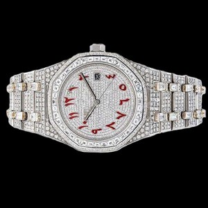luxury wristwatch diamond encrusted octagonal bezel fully jeweled dial <b>red</b> numerals silver hands opulent <b>bracelet</b> timeless - Product Image 4